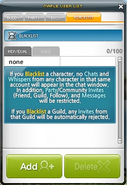 Blacklist tab and account-blocking explanation.