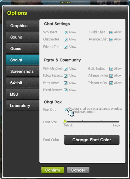 Social options with the separate-chat setting.
