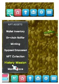 History Mission in the NFT ASSETS menu.
