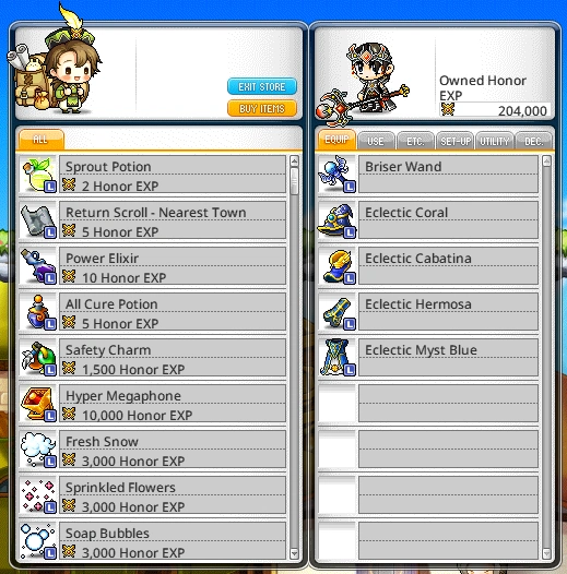 Honor EXP shop screenshot
