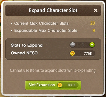 Character slots screenshot