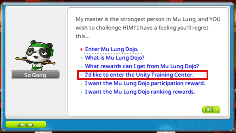 So Gong's Unity Training Center entry option.