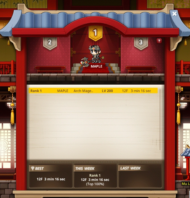 Mu Lung Dojo ranking and record screen.