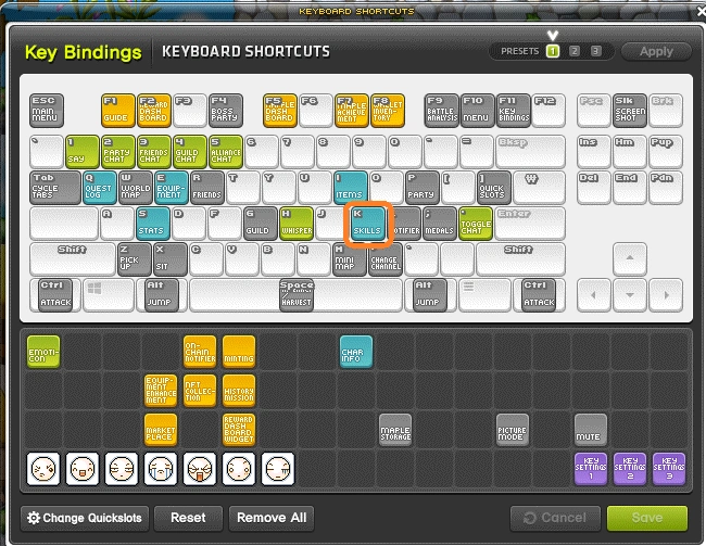 Skill shortcuts screenshot